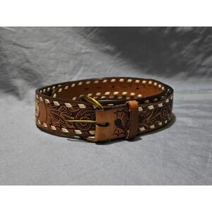 Vintage Flying E Ranch Tooled Leather Belt‎ Floral Western Cowboy Press 36